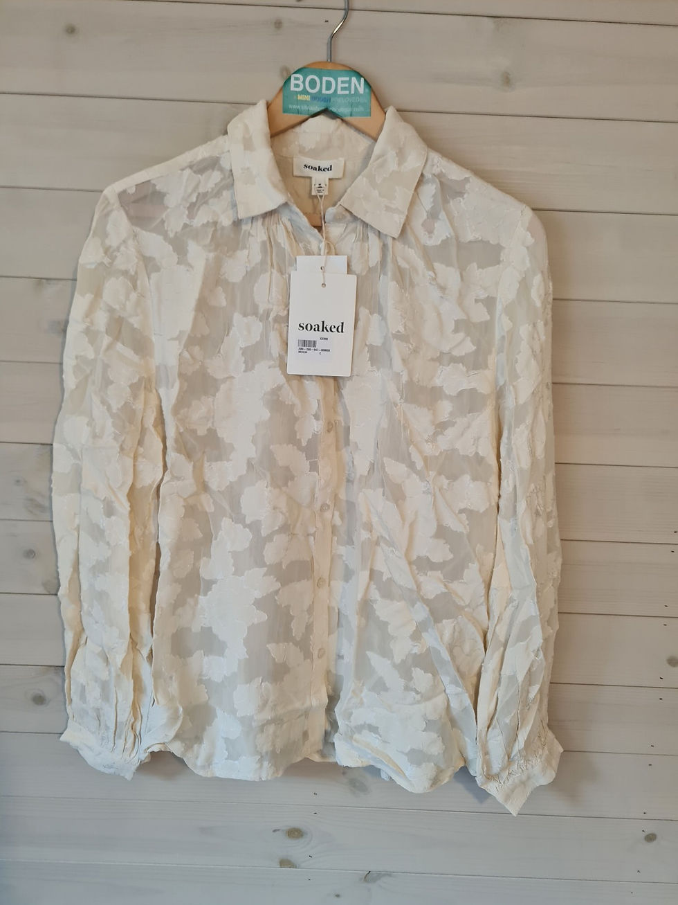 Thumbnail: Soaked in Luxury Felisia Jacquard Shirt Blouse Sandshell Size M Brand New