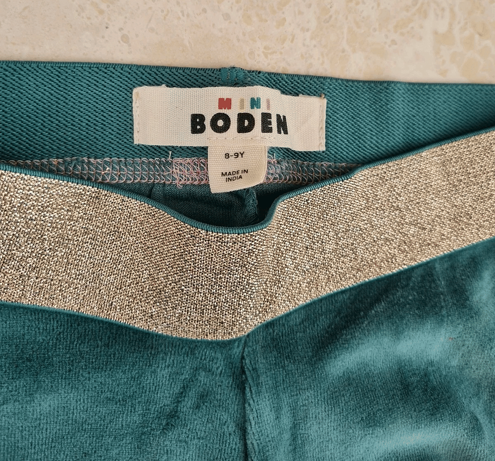 Thumbnail: Mini Boden Full Length Sparkle Waist Velvet Leggings in Jade colour Brand New