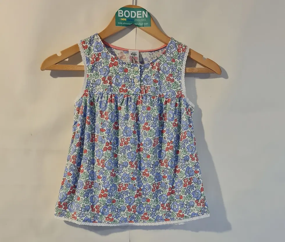 Mini Boden Girls Cotton Sleeveless Top Floral Age 5-6 Years Preloved G9