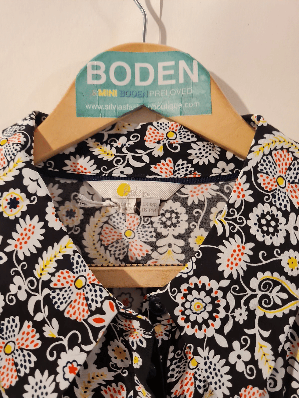 Thumbnail: Boden Tropic Charm Mini Shirt Dress Black Multicoloured UK 18R  A13