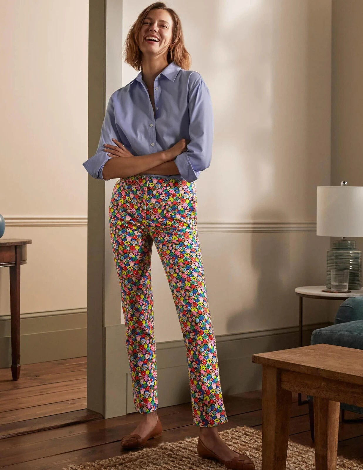 BODEN Richmond 7/8 Trouser Cherry Red, Paintbox Ditsy UK 6R BRAND NEW SAMPLE