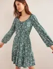 Thumbnail: BODEN Scoop Tiered Jersey Mini Dress Bottle Green Bloom Cascade UK 8L NEW D35