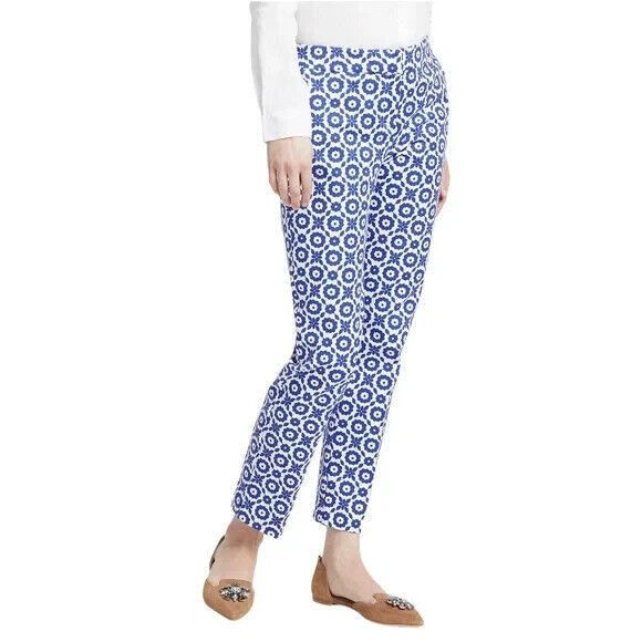 BODEN Richmond Floral print 7/8 Trousers in Greek Blue T0114 UK 8L BRAND NEW