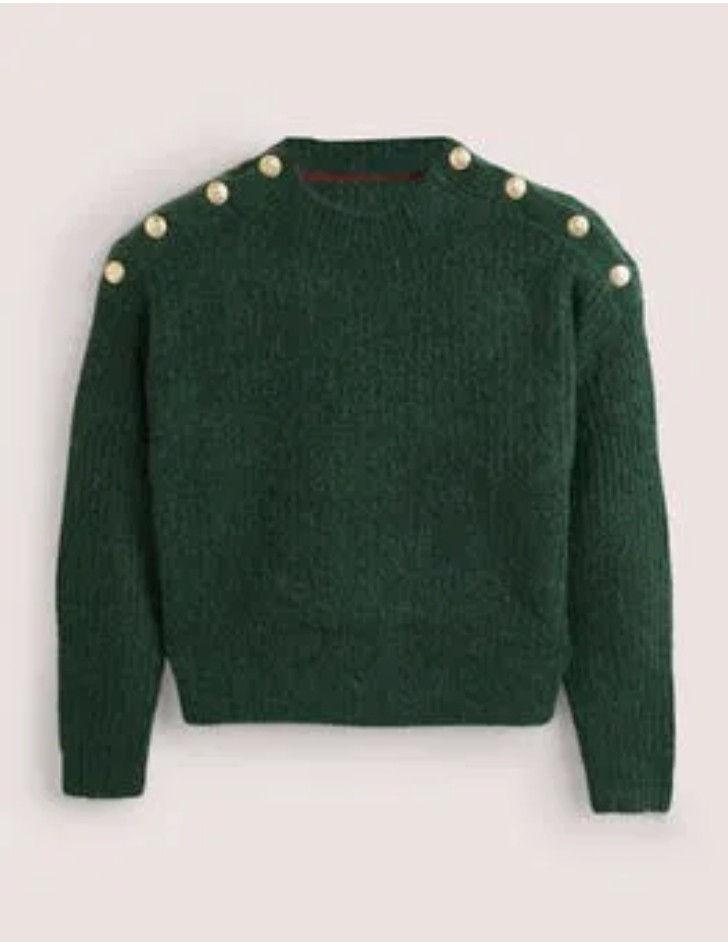 BODEN Ribbed Button Shoulder Jumper Green RRP £90 Size XS K0703 Preloved T32