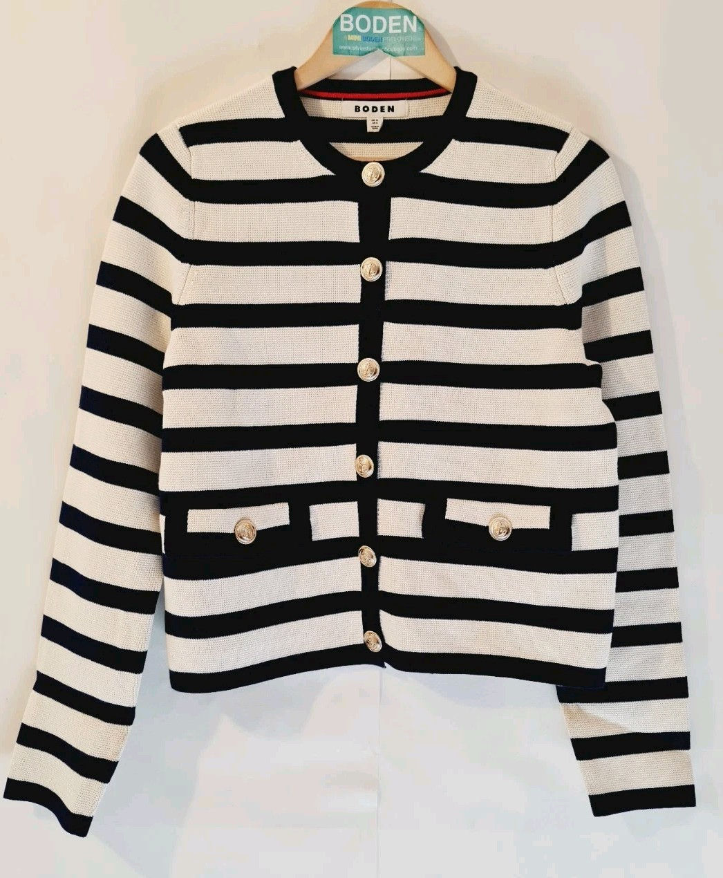 Boden Holly Knitted Jacket Ivory/Navy Size UK 8 K0708 Preloved T22