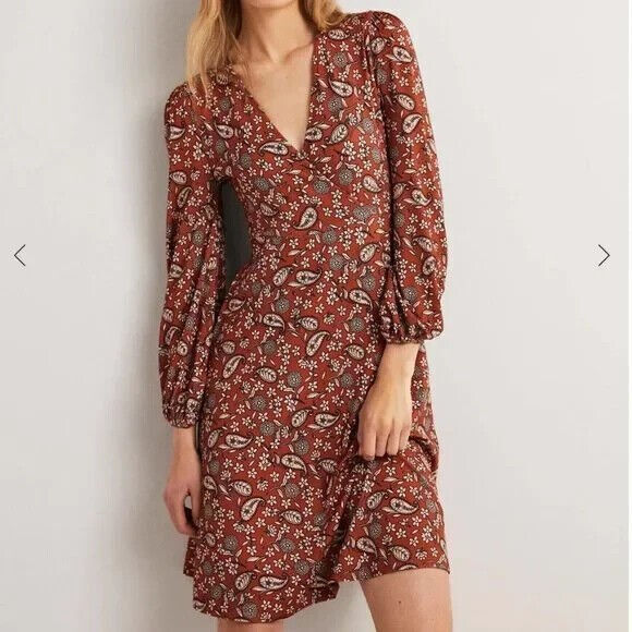 BODEN Easy Fixed Wrap Jersey Dress BROWN SIZE UK 12R D0329 BRAND NEW D13