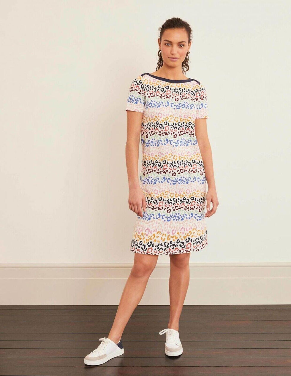 Thumbnail: Boden Georgia Jersey T-Shirt Dress Ivory Rainbow Leopard Uk 8L New Sample D33