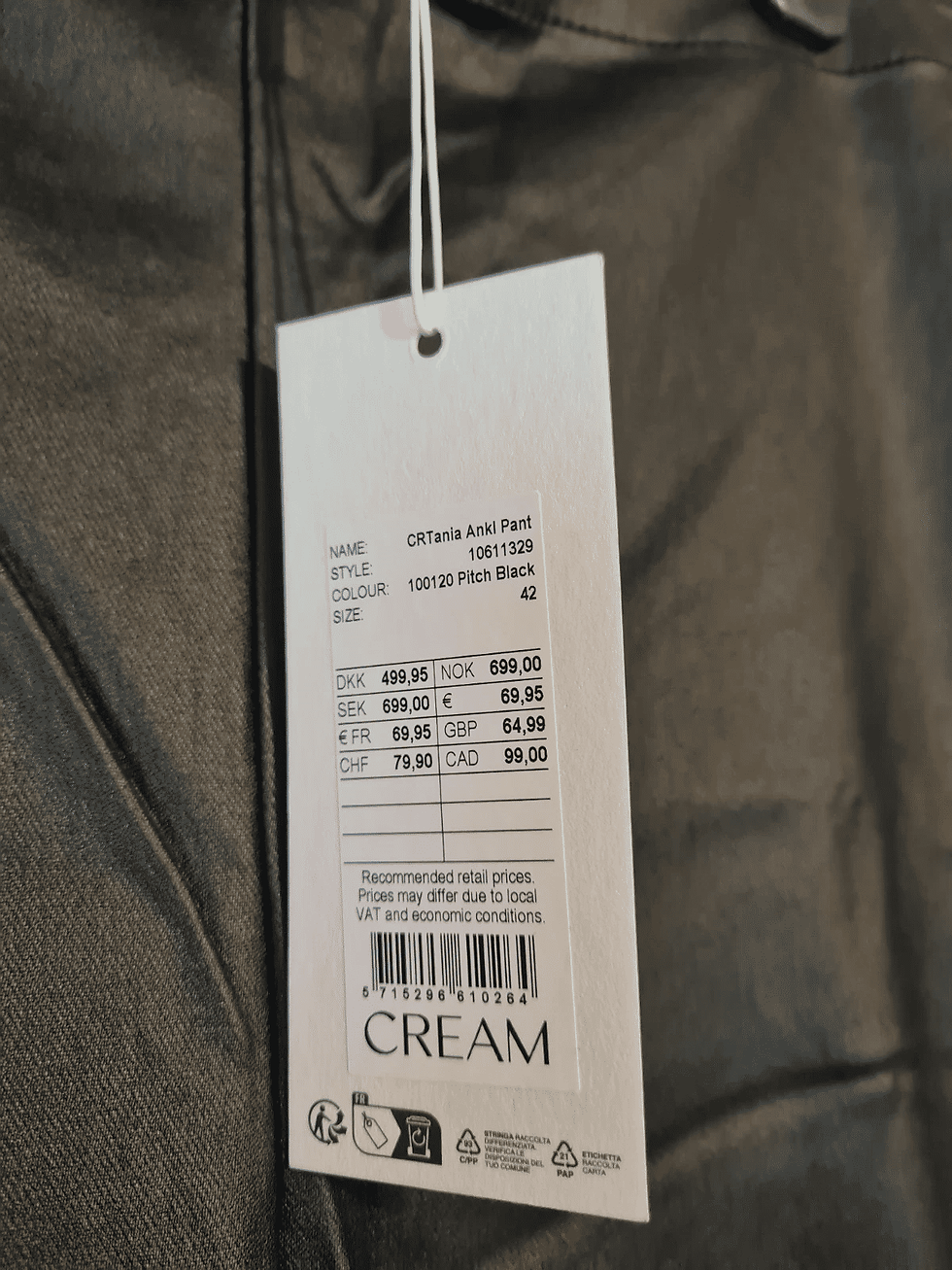 Thumbnail: CREAM Tania Ankle Pant Pitch Black Size UK 16 Brand New