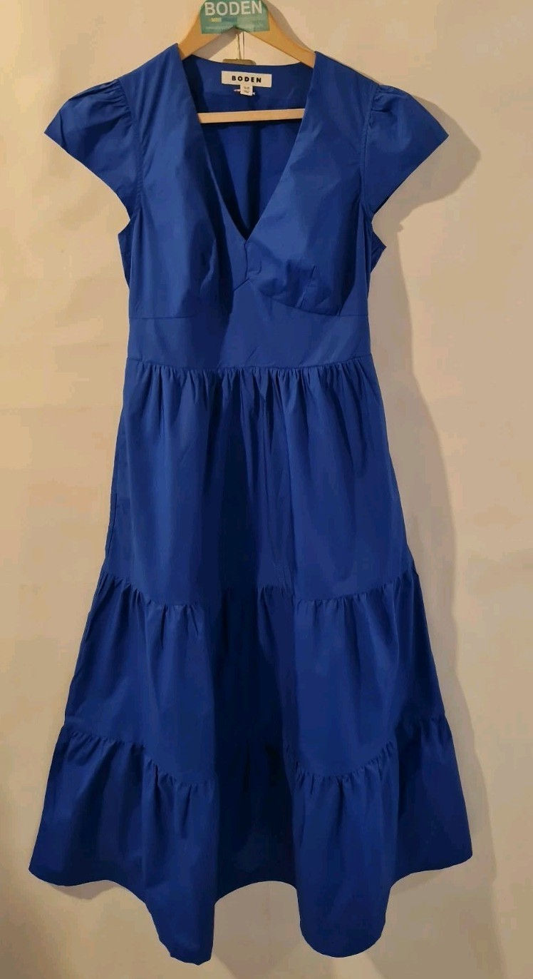 Boden May Cotton Midi Tea Dress Blue D0934 Size UK 8P Brand New A28