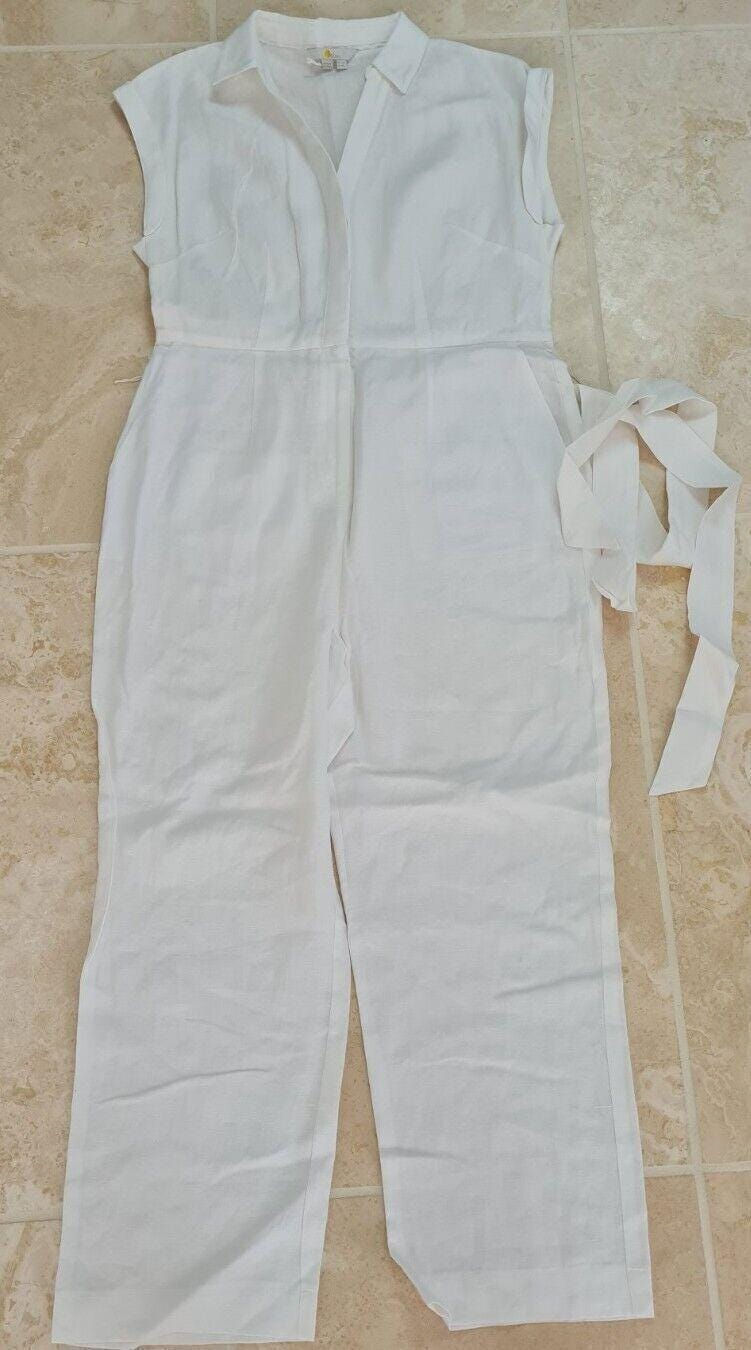 Thumbnail: Boden Catriona Linen Jumpsuit White Size Uk 16R Brand New T0780 P1