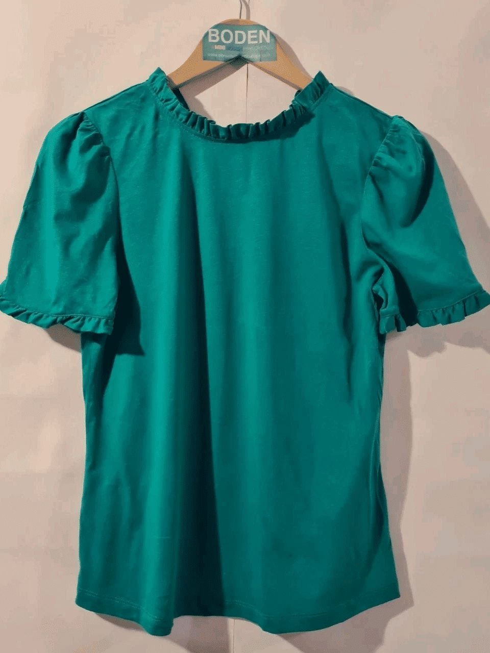 Thumbnail: Boden Supersoft Frill Detail T-Shirt Green Size UK 12 Brand New T1475 A22