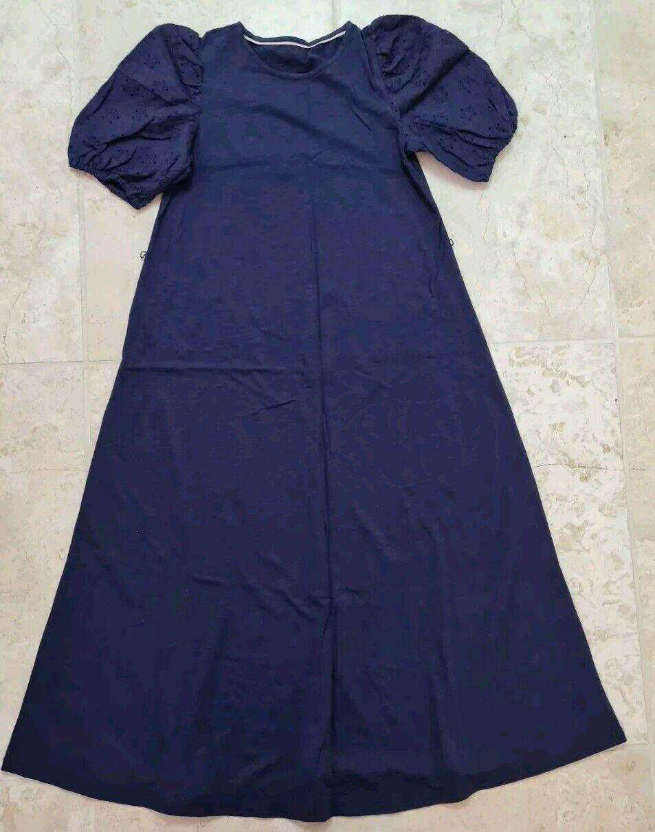 Boden Broderie Mix Jersey Midi Navy Dress Size Uk 6L Brand New Sample D43