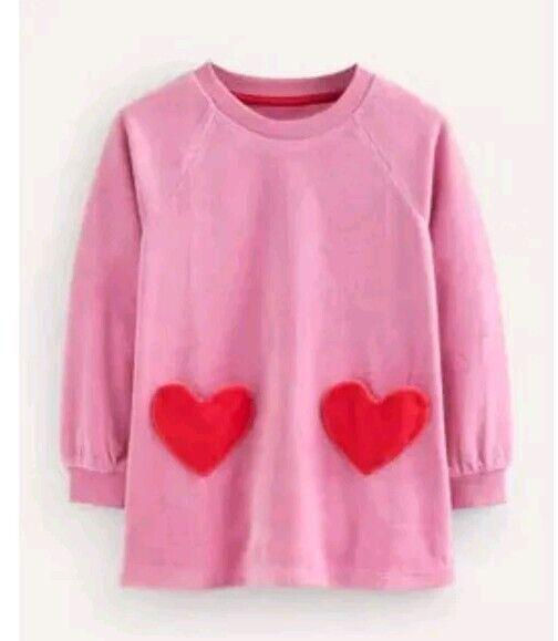 Thumbnail: Mini Boden Baby Girls Velour Heart Pocket Tunic 18-24 Months Brand New