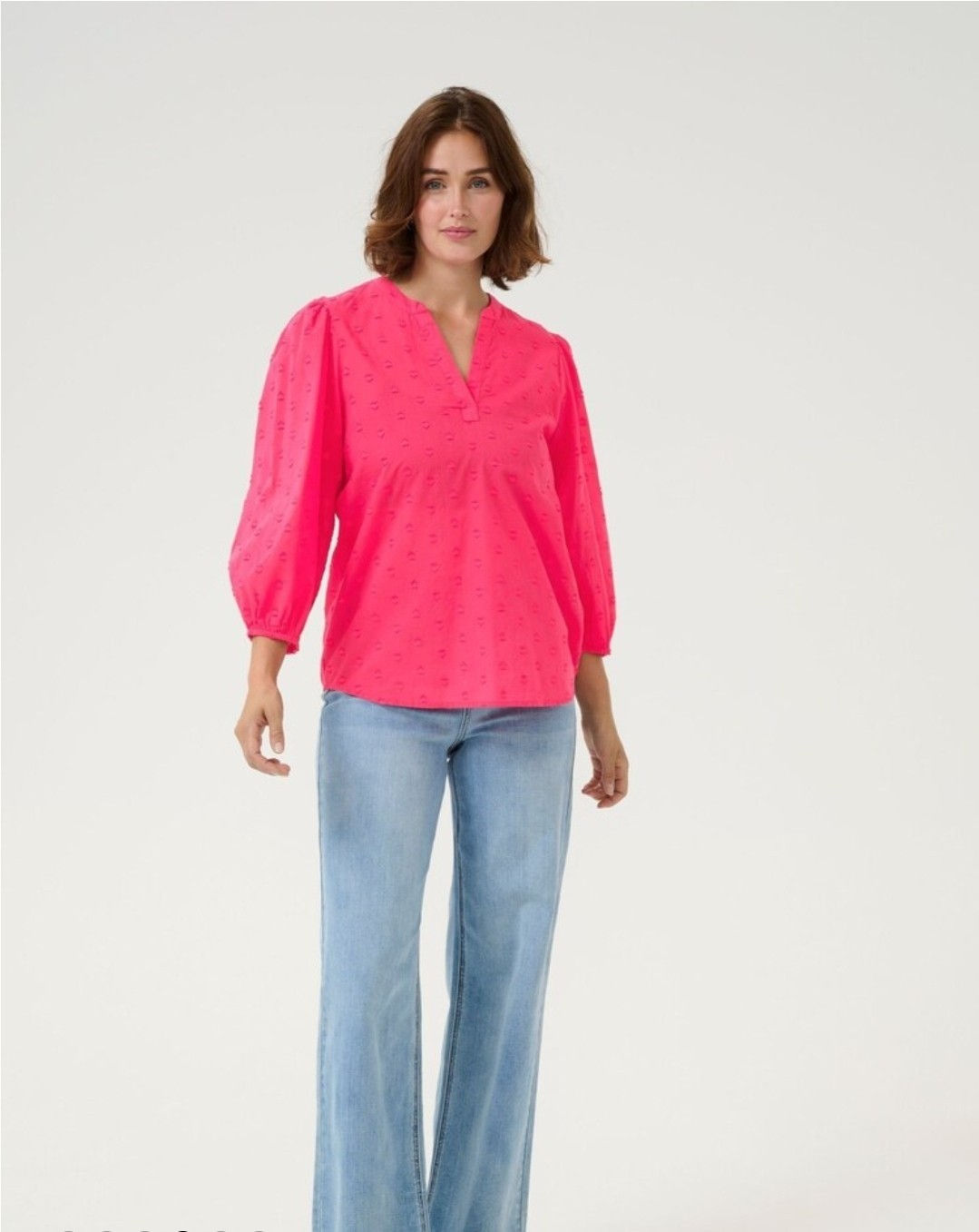 Kaffe Red KAjollia V-Neck 3/4 Sleeve 100% Cotton Blouse Size UK 8 Brand New