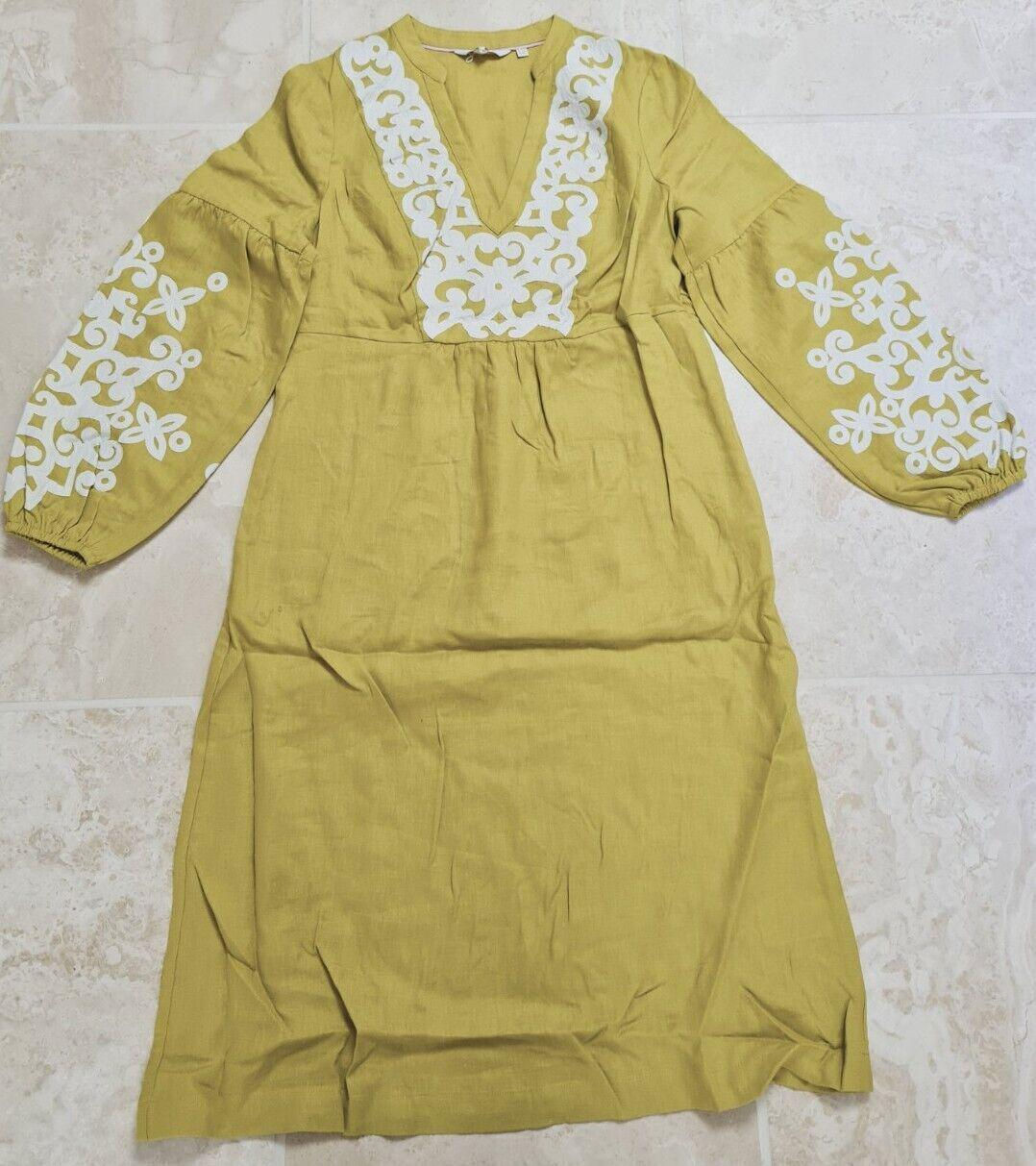 Boden Leonie Linen Dress W0691 Yellow Size Uk 8R Perfect Condition D15