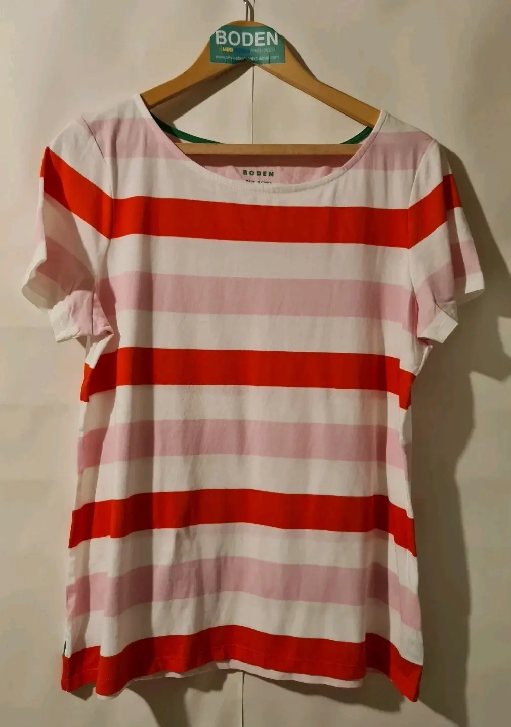 BODEN Ella Short Sleeve Breton Top Size UK 16 Multi stripe T1459 Preloved A5