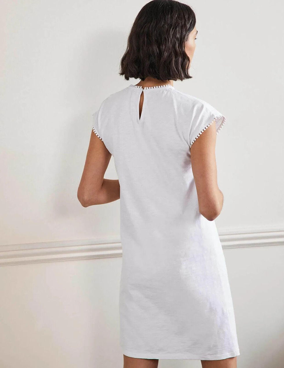 Thumbnail: Boden Cutwork Jersey T-Shirt Dress White D0155 Size Uk 20L Brand New D21