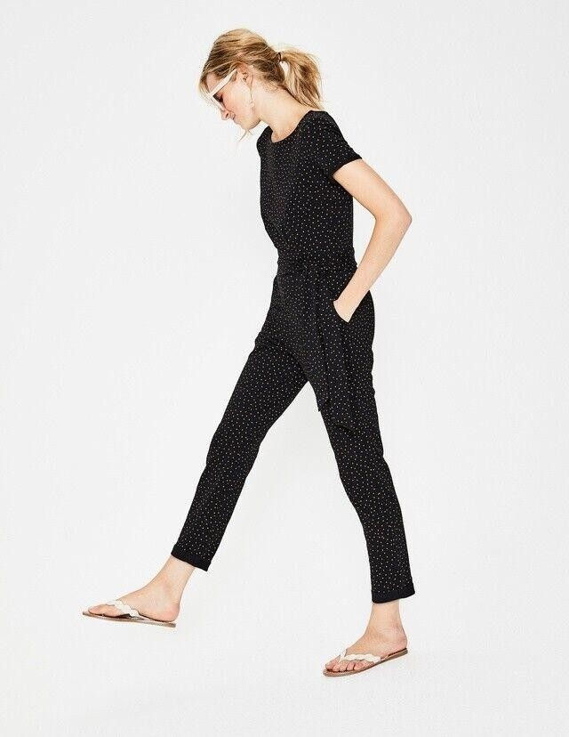 Thumbnail: BODEN Caitlin Jersey Jumpsuit Black/Soft Truffle Spot UK 14T RRP£80 J0393 NEW P2