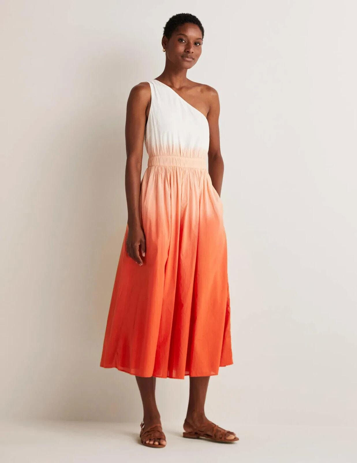 Boden One Shoulder Midi Dress Firecracker Dip Dye Size Uk 14 Perfect D0414 D26