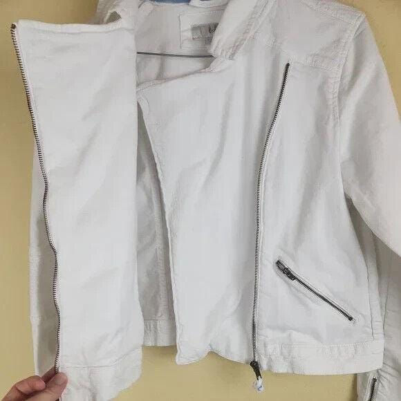 Thumbnail: Boden Frances Biker Jacket Denim Moto Jacket White Size Uk 14 preloved We482 C2