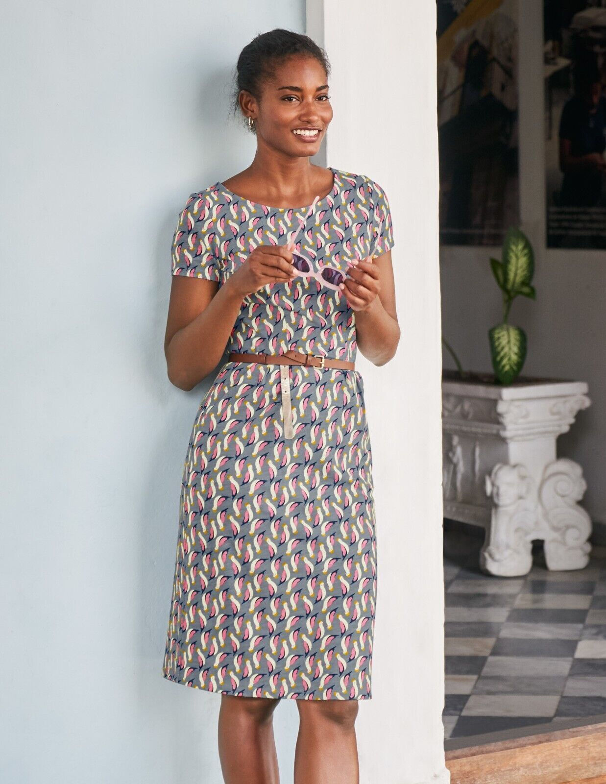 BODEN Phoebe Jersey Dress PARROT PRINT J0148 SIZE UK 12R PERFECT CONDITION D8