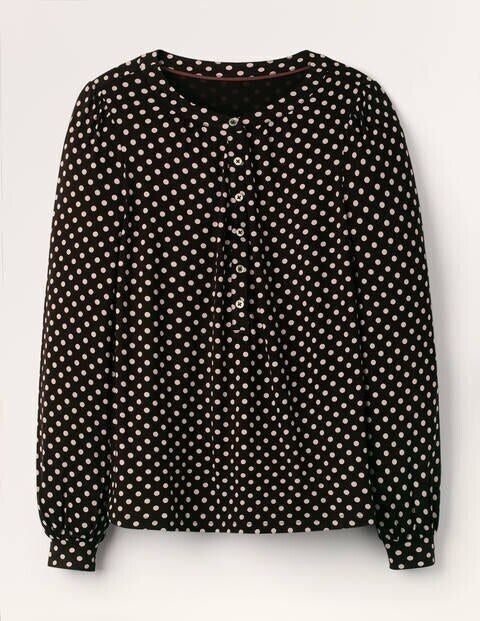 Boden popover BLACK REGULAR DOT blouse TOP SIZE UK 8 J0716 BRAND NEW SAMPLE  T14
