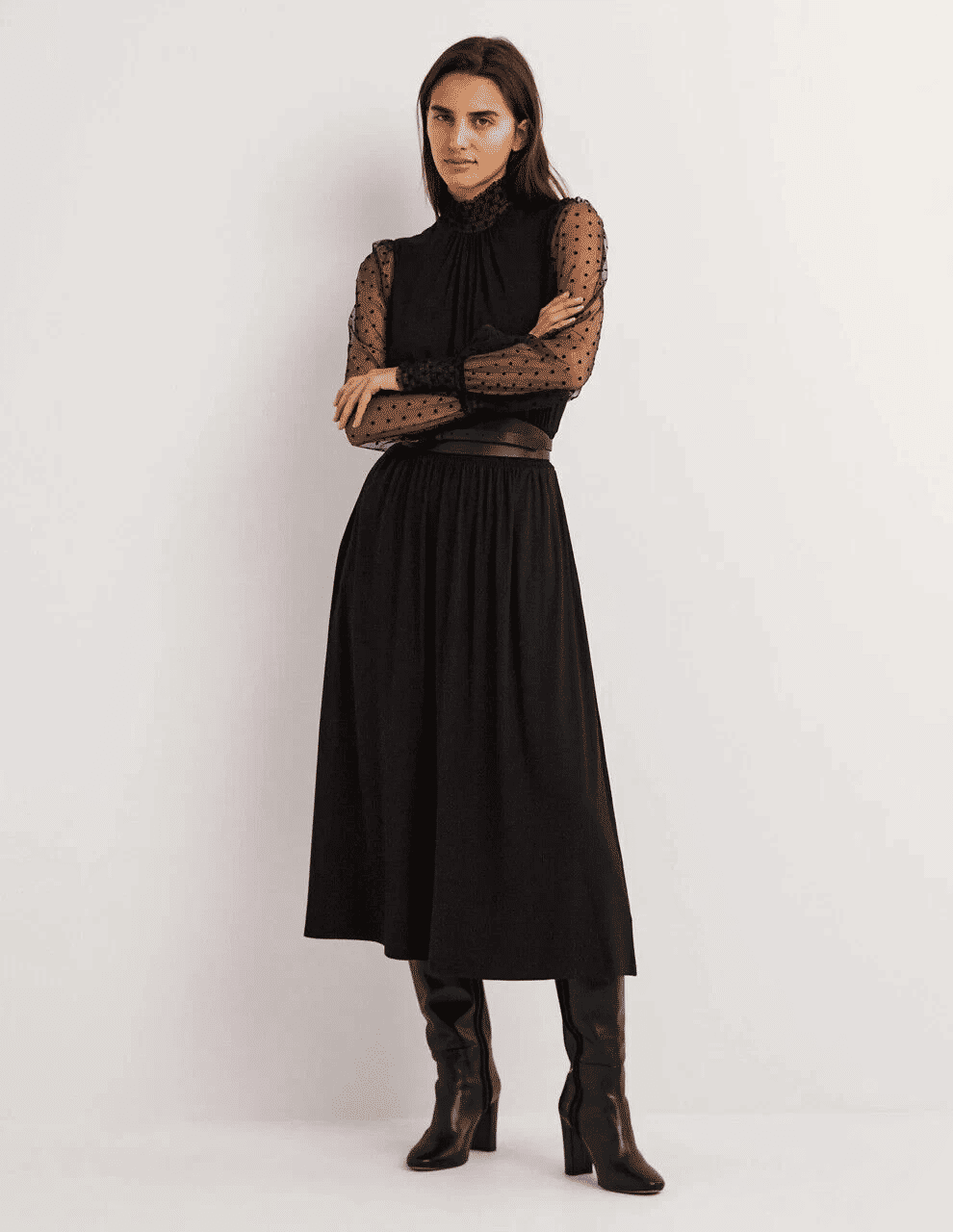BODEN Tulle Sleeve Midi Party Dress Black RRP £130 UK 14P D0360 BRAND NEW D45