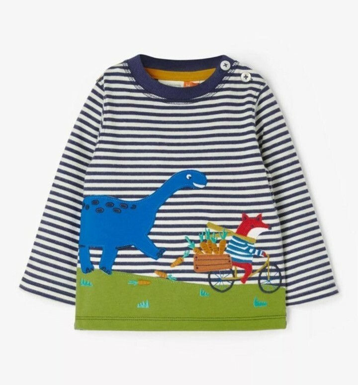 John Lewis Boys/Girls Animal Dinosaur Stripe Applique Long Sleeve Top BRAND NEW