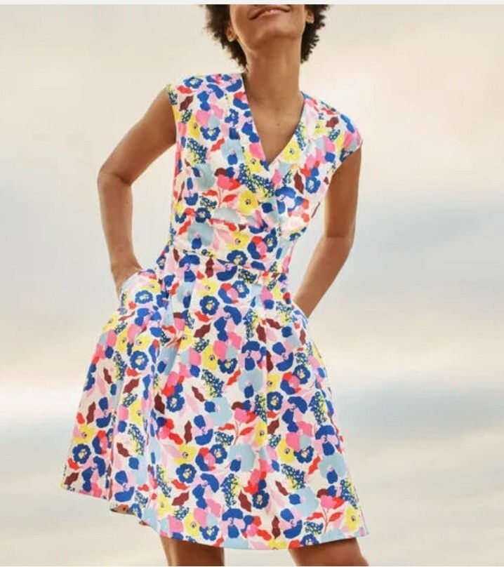 Boden Clemmie DRESS IVORY PEONY BURST UK 8L RRP£80 EXCELLENT CONDITION W0764 D53
