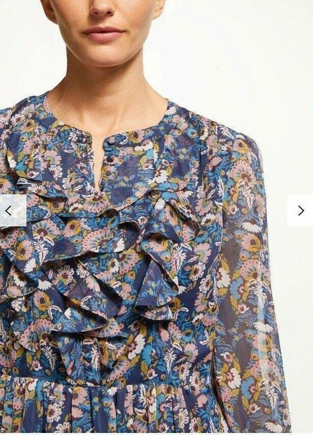 Thumbnail: Boden Amalie Floral Print Ruffle Dress Navy W0239 Size UK 10R  D6