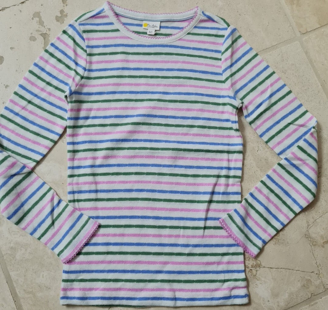 MINI BODEN GIRLS Supersoft Pointelle T SHIRT IVORY STRIPED LONG SLEEVE BRAND NEW