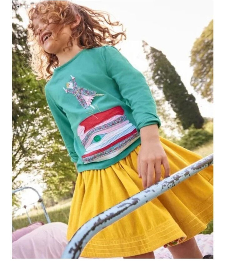 MINI BODEN GIRLS Pretty Appliqué T-Shirt LONG SLEEVE TEAL BRAND NEW
