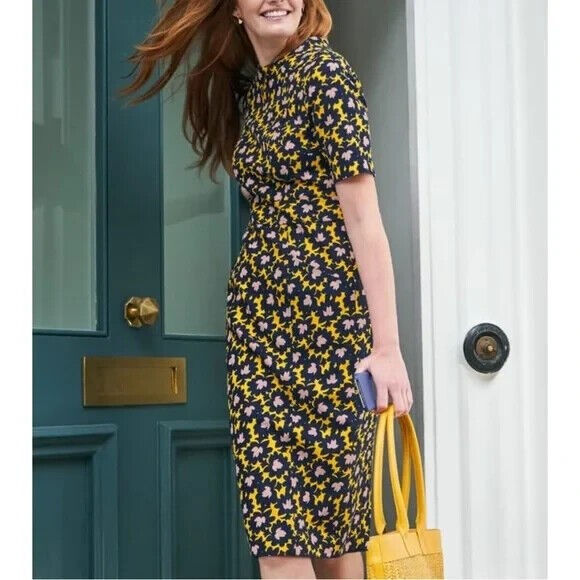 BODEN Louise Textured Midi Dress Tuscan Sun Bloom Stamp Print UK 12P W0496 D12
