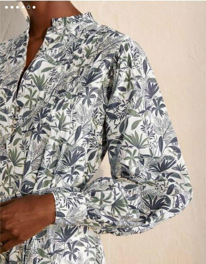Thumbnail: Boden Antonia Cotton Shirt Dress Ivory Tropical Palm UK 10P NEW W0765 D19,45