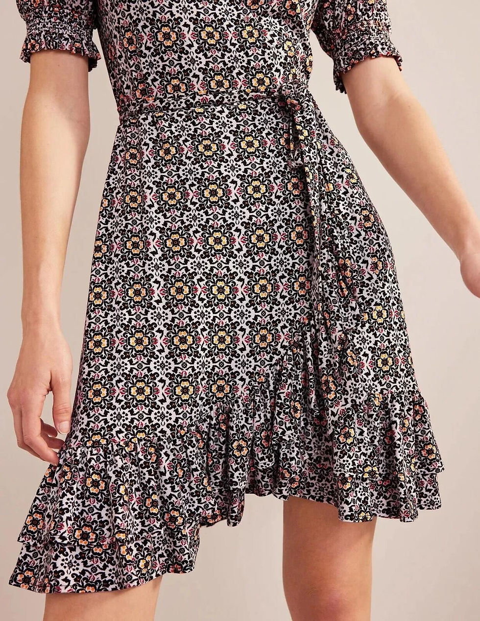 Thumbnail: BODEN Ruffle Wrap Jersey Mini Dress Black Opulent Pome £90 UK 10R BRAND NEW D34