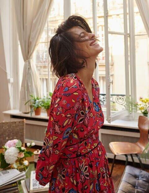 Thumbnail: Boden V-Neck Tiered Midi Dress Size Uk 8R Red Multi-Floral D0114 Brand New D26