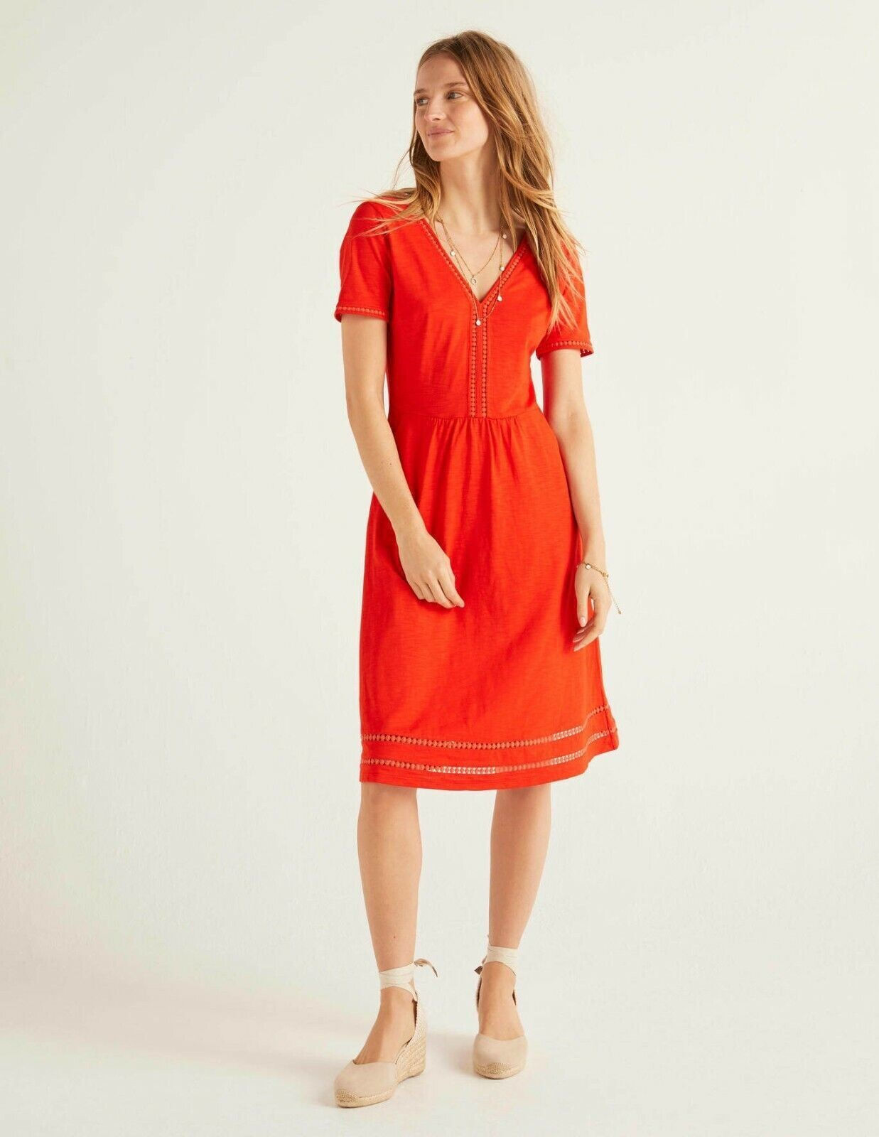Boden Carmen Jersey TRIM Dress, Orange Sunset UK 8L BRAND NEW J0646 SAMPLE D16