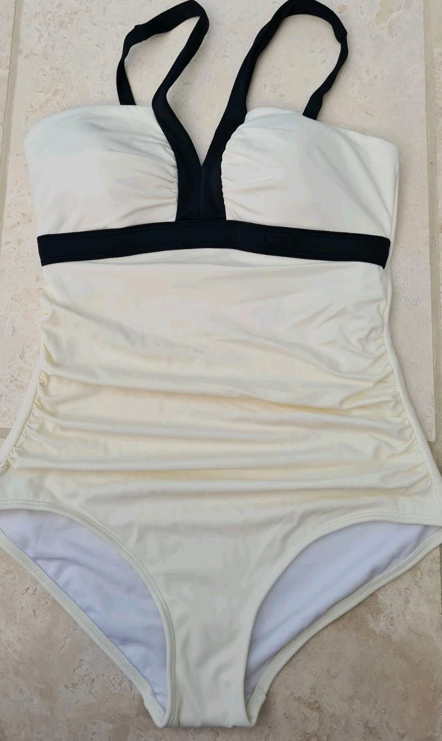 Thumbnail: Boden Ladies Corsica V-neck Swimsuit Ivory Size UK 12R Brand New B1