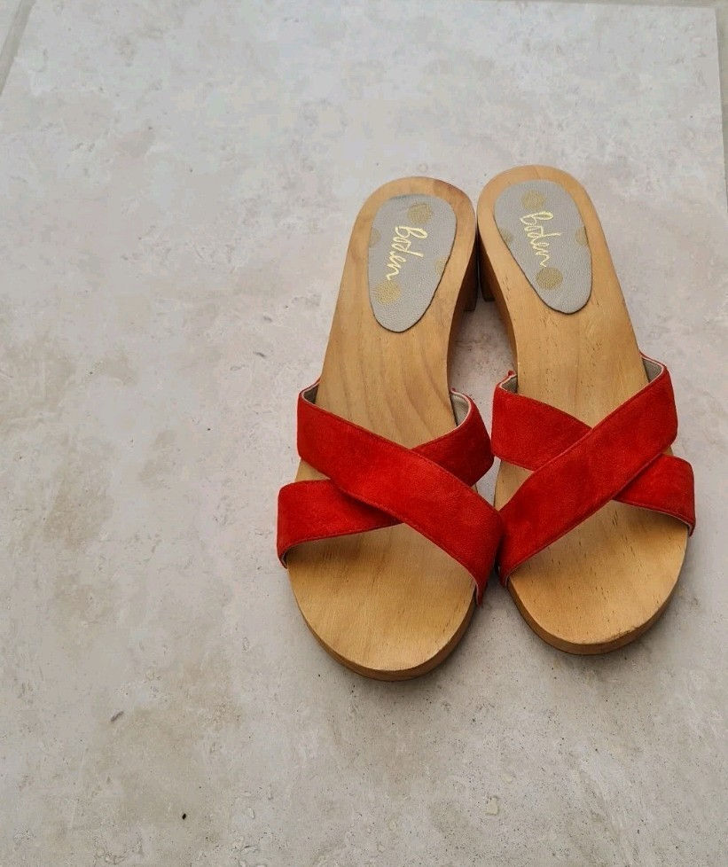 Thumbnail: Boden Orella Suede Wooden Clog Slide On Sandals Size 37/4 Brand New  H9