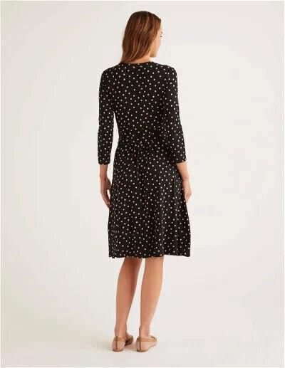 Thumbnail: Boden Mira Jersey Dress Black With Pink Polka Dot Uk 12P Brand New J0607 D17