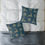 Thumbnail: Golden Reindeer and Stars (Aqua Emerald Green) Spun Polyester Pillow