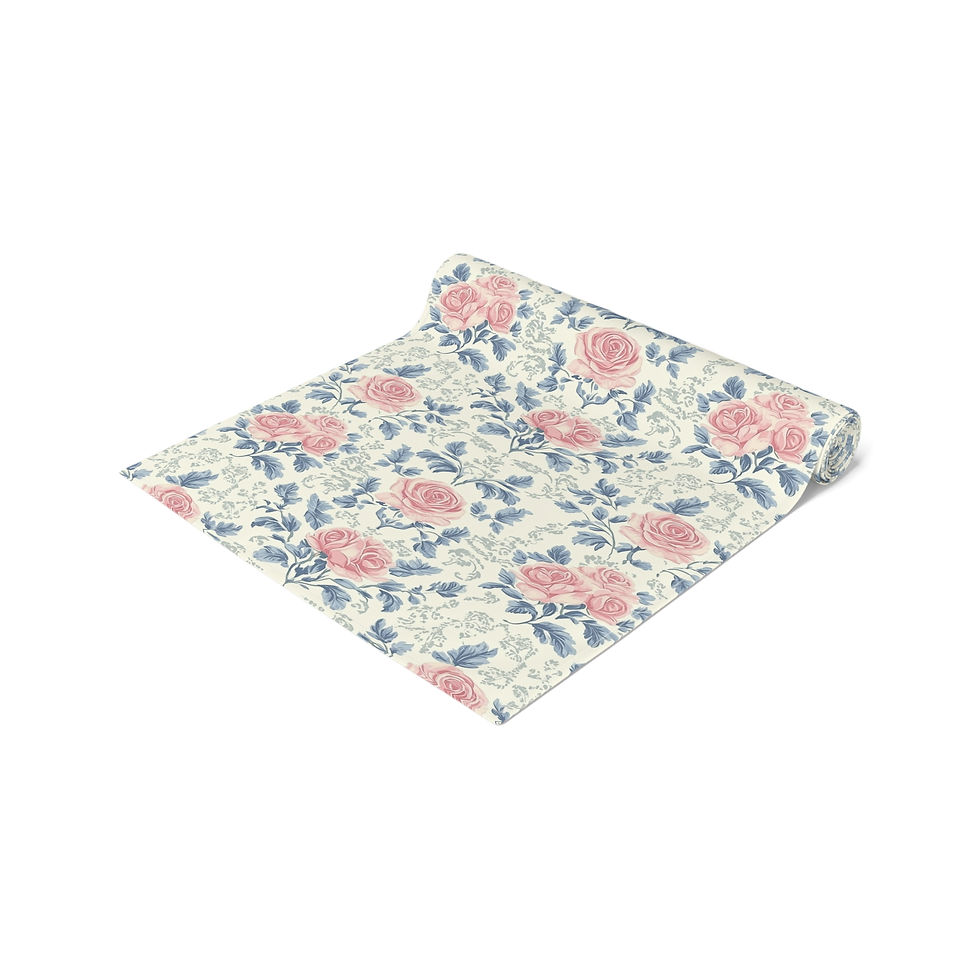 Thumbnail: French Blue Rose Floral Cotton Table Runner, Vintage Rose Decor for Dining