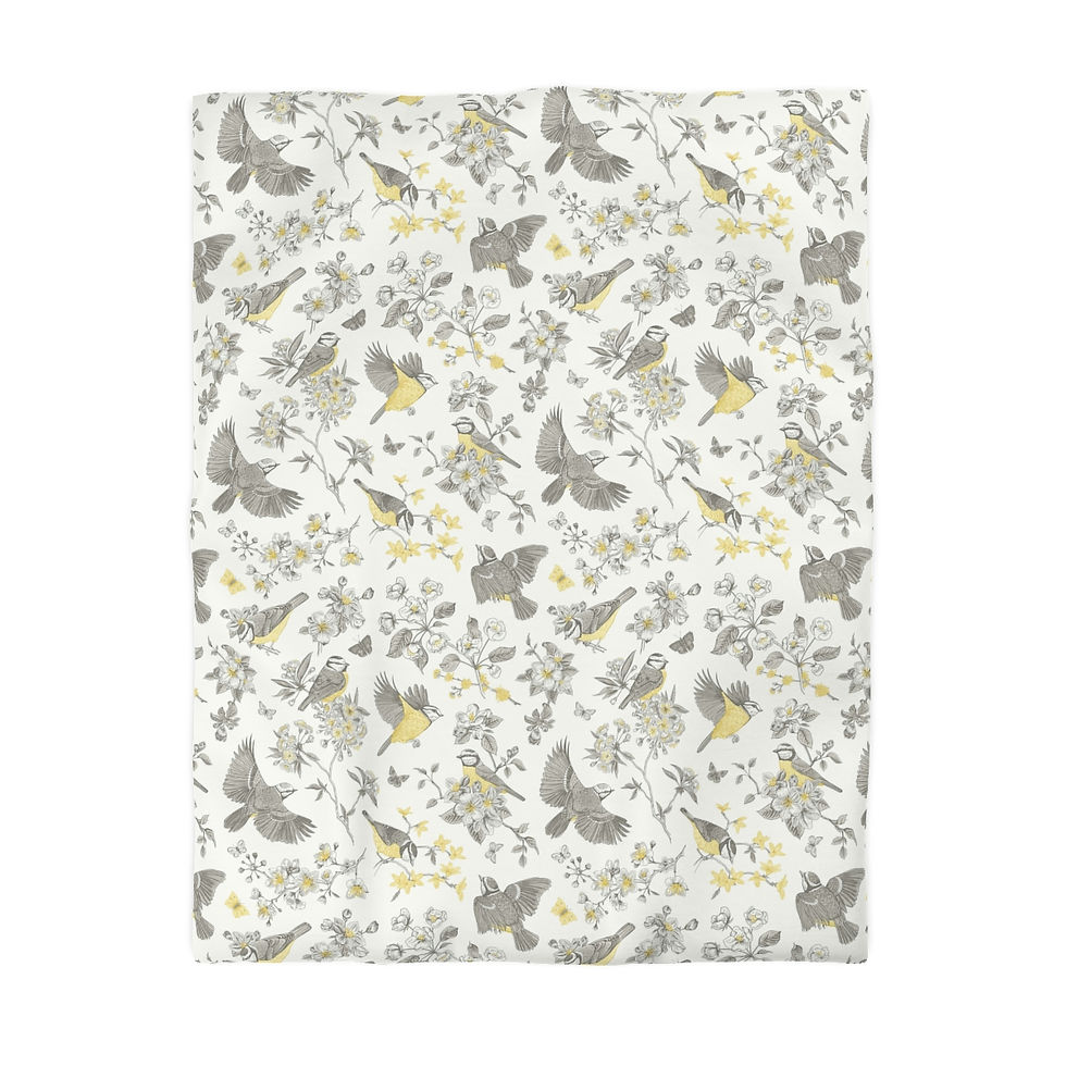 Thumbnail: Yellow Bird Floral Microfiber Duvet Cover
