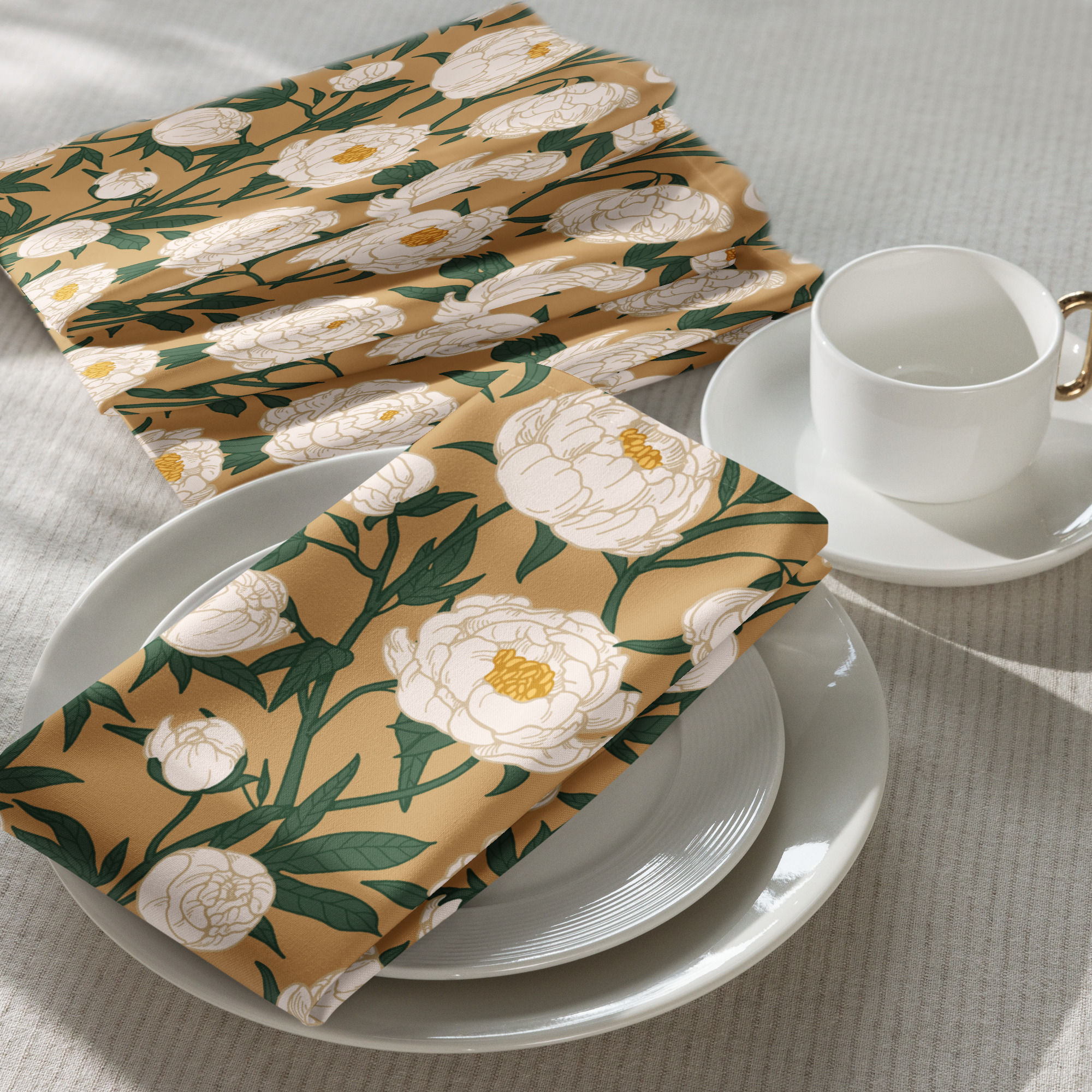 Creme Peonies Cloth napkin set