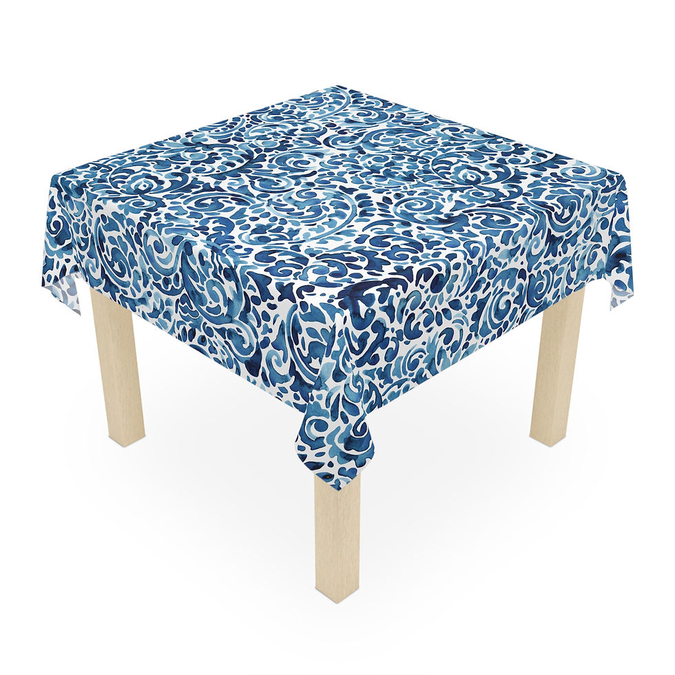 Thumbnail: (Elephant) Blue Floral Tablecloth