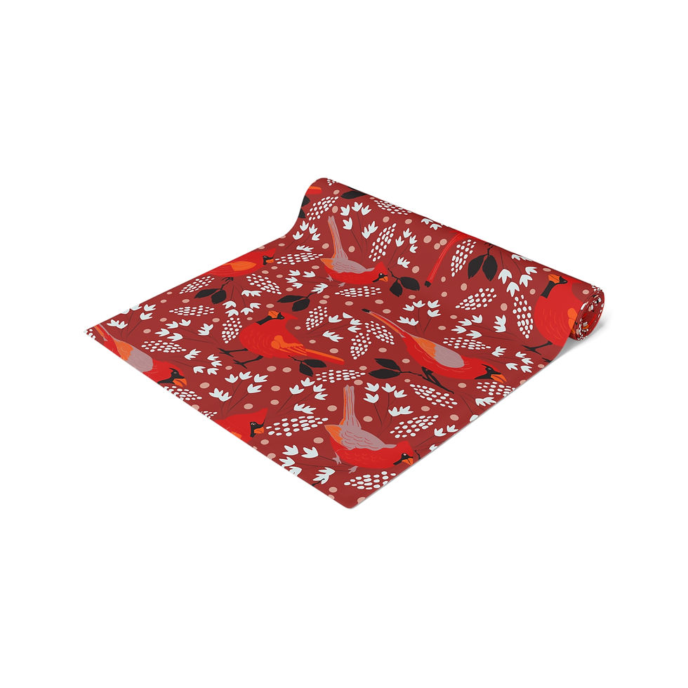 Thumbnail: Bird Pattern Table Runner — Terracotta Floral Cotton-Poly Dining Decor