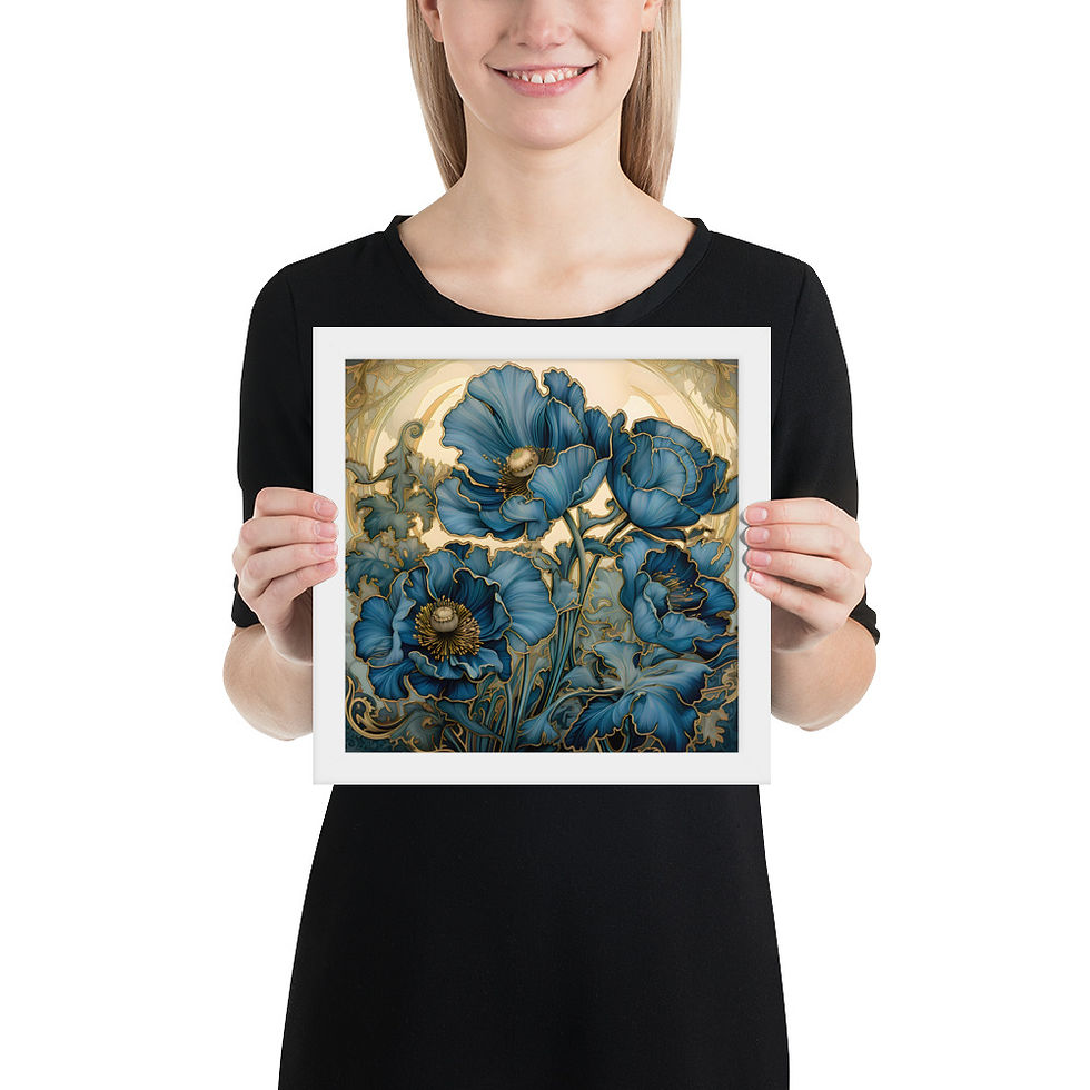 Thumbnail: Blue Art Nouveau Blue Poppies Framed poster