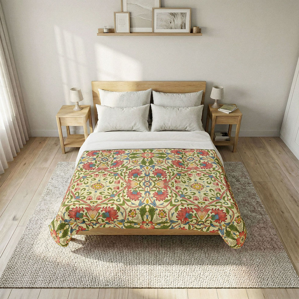 Thumbnail: Floral Medallion Cotton Comforter — Boho Tile Pattern Bedding