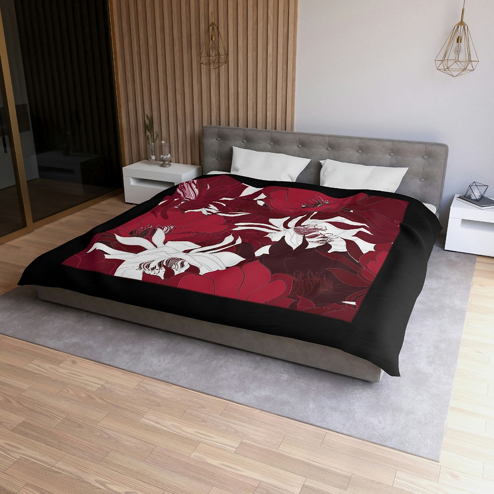 Thumbnail: Red/Black Floral Microfiber Duvet Cover