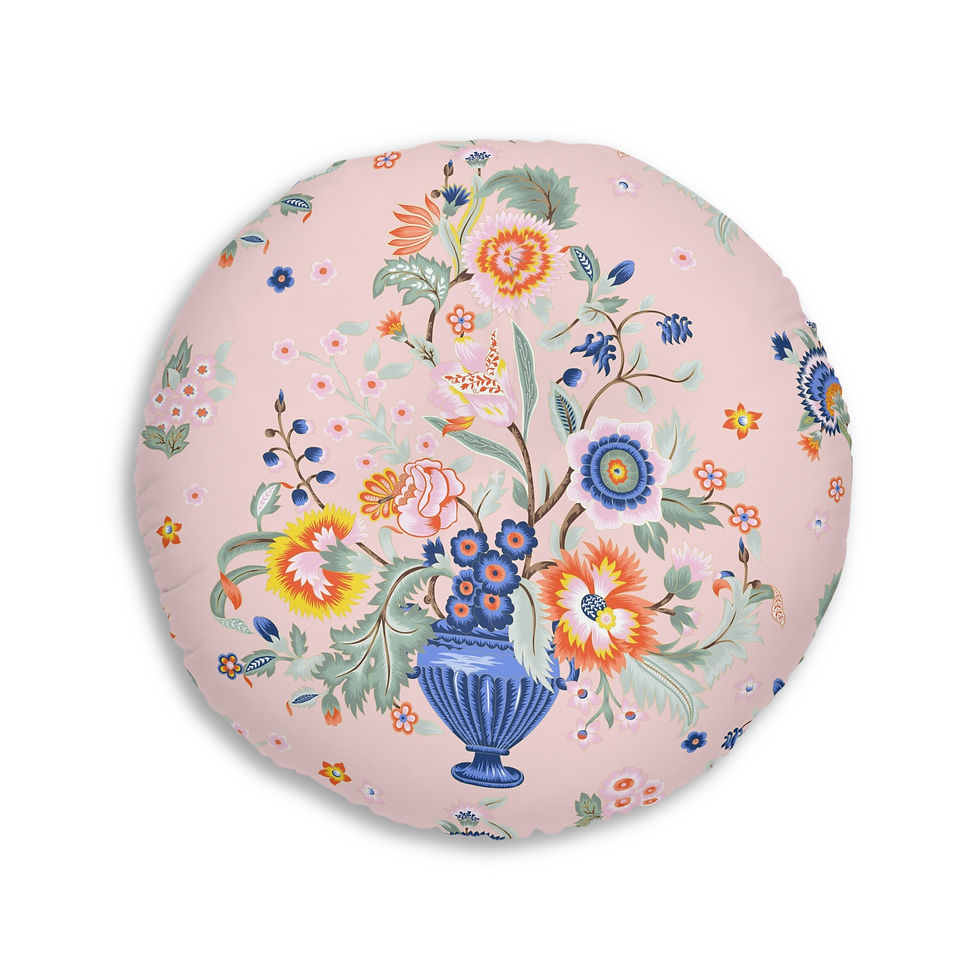 Thumbnail: Cashmere Bohemian Floral Tufted Floor Pillow - Round Decorative Cushion